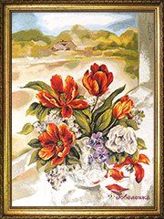 Гобелен картина Майские тюльпаны- 55х75 см (багет 2)