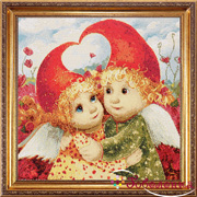 Гобелен картина Ангелы вечная любовь 30х30 см (багет 2)