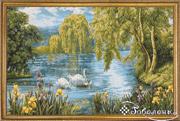 Гобелен картина Лебединая семья - 55х39 см (багет 2)
