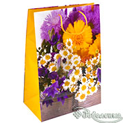 Подарочный пакет Колокольчики ромашки и хризантемы 26х38х15 см
