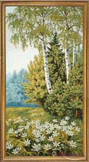 Гобелен картина Летний пейзаж с березами - 39х72 см (багет 2)