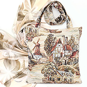 Набор подарочный: Сумка с подкладкой и молнией Мельница 31х34 см, гобелен + Палантин Весна №13 (кофе) 180х70 см ( бамбуковое волокно 80%, шелк 20%)