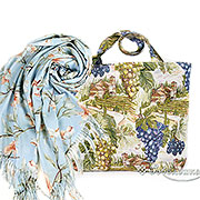 Набор подарочный:Сумка шоппер большая Виноградники Прованса (без молнии и подкладки) 48х37х13 см, гобелен + Палантин тёплый Зимняя Орхидея №7 (голубой) 70х180 см (100% кашемир)