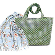 Набор подарочный Матильда (Олива) :Сумка с подкладкой и молнией  31х42 см, гобелен + Палантин тёплый Зимняя Орхидея №7 (голубой) 70х180 см (100% кашемир)