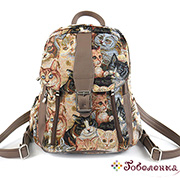 Рюкзак большой Коты 60 гобелен + экокожа 28х38х10 см Рюкзак большой Коты 60 гобелен + экокожа 28х38х10 см