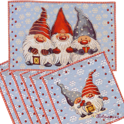 Набор новогодний  <br>Гномы:  Салфетка Гномики 48х31 +/-2 см +Комплект салфеток (6 шт.) Добрые гномики 25х25 +/-2 см