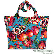 Сумка с подкладкой и молнией (широкая) Гранаты (бирюза) 31х42 см, гобелен