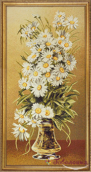 Гобелен картина Букет(белые ромашки) - 73х39 см (багет2)