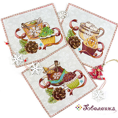 Комплект салфеток с люрексом (3 шт.) Капкейки 25х25 +/-2 см