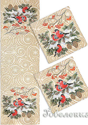 Набор: скатерть-дорожка Снегири-2 143х38 см + 2 салфетки Снегири-2 38х39