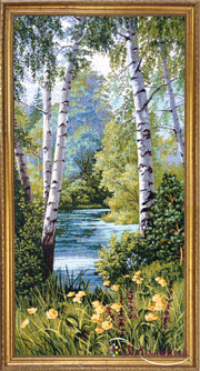 Гобелен картина Озеро  в лесу - 39х72 см (багет 2)
