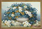 Гобелен картина Роскошный голубой букет - 38х50 см (багет золото)