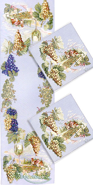 Подарочный набор Хороший год (голубой фон), гобелен: Дорожка Виноградники Прованса 142х38 см+Салфетка Прованс 38х38 см, гобелен (2 шт)