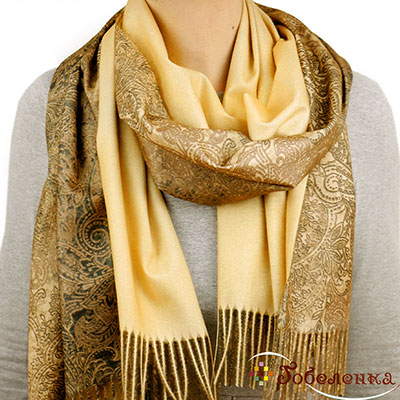 Палантин двусторонний Зимняя сказка -  70х180 см  Золотой (Шерсть 45%, Вискоза 25%, Акрил 30%)