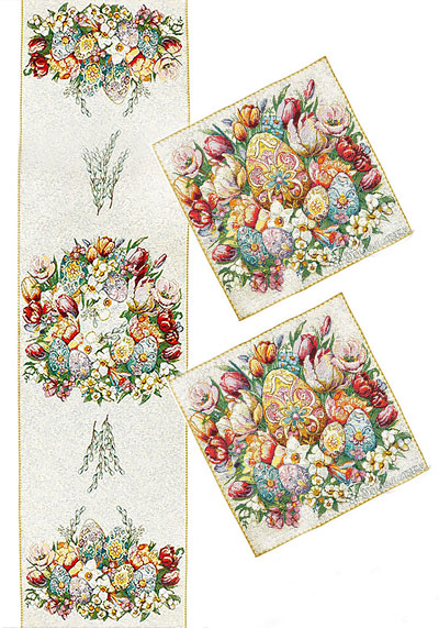 Пасхальный набор: скатерть-дорожка Пасхальный букет 143х38 см (+/-2см)+2 салфетки 38х38 см(+/_2 см)