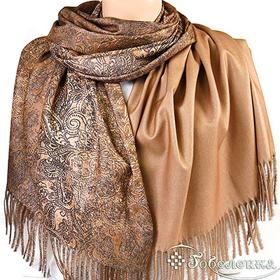 Палантин двусторонний Зимняя сказка - 70х180 см Карамель (100% искусственный кашемир)