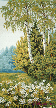Гобелен без рамы Летний пейзаж с березами - 34х67 см