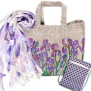 Набор подарочный: Сумка шоппер (без молнии и подкладки) Ирисы 38х30х10 см + Палантин Весна №9 (сиреневый) 180х70 см + Сумочка для телефона Матильда (гобеленка) 15х20 см