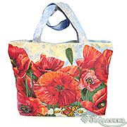 Сумка с подкладкой и молнией (широкая) Маки 31х42 см, гобелен
