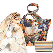 Набор подарочный Котики: Сумка с подкладкой и молнией (широкая) 31х42 см+ Палантин Нежная Магнолия №2 (сливочный) 180х78 см (хлопок 100%)+Косметичка  Летняя мелодия 14х20 см