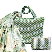 Набор подарочный Матильда (Олива): Сумка с подкладкой и молнией (широкая) 31х42 см + Косметичка 14х20 см + Палантин Зеленый агат 170х70 см (модал 100%)