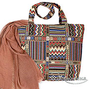 Набор подарочный Мексика: Сумка с подкладкой и молнией (широкая) 42х31 см + Палантин Бриз №51 (карамельный) 90х180 см (Хлопок 100%)