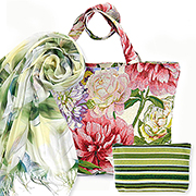 Набор подарочный Роскошные пионы: Сумка гобеленовая с подкладкой и молнией 31х42 см + Палантин Весна №10 (салатовый) 180х70 см + Косметичка на молнии Мелодия любви 14х20 см