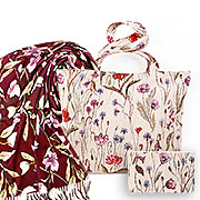 Набор подарочный, гобелен: Сумка с подкладкой и молнией (широкая) Полевые цветы 31х42 см, гобелен + косметичка на молнии +Палантин тёплый Зимняя Орхидея №11 (бордо) 70х180 см (100% кашемир)