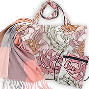 Набор подарочный Розовый сад: Сумка с подкладкой и молнией 31х42 см + Сумочка для телефона 15х20 см + Палантин Теплое настроение Персиковый 70х180 см (кашемир)