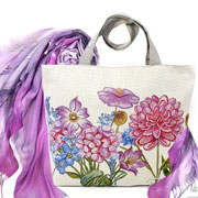 Набор подарочный Флоксы: Сумка с подкладкой и молнией (широкая) Флоксы 31х42 см, гобелен + Палантин Волшебный цветок №9(фиалковый) 70х180 см