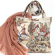 Набор подарочный: Сумка с подкладкой и молнией Мельница 31х34 см, гобелен + Палантин Бриз №51 (карамельный) 92х180 см (Хлопок 100%)