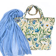 Набор подарочный Колокольчики и васильки : Сумка с подкладкой и молнией (широкая) 31х42 см, гобелен + Палантин Бриз (синий) 90х180 см (Хлопок 100%)