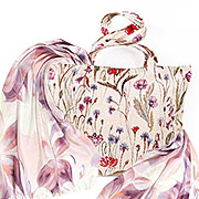 Набор подарочный: Сумка с подкладкой и молнией (широкая) Полевые цветы 31х42 см, гобелен + Палантин Весна №6 (розовато-лиловый) 180х70 см ( бамбуковое волокно 80%, шелк 20%)