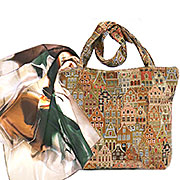 Набор подарочный: Сумка с подкладкой и молнией (широкая) Вояж 31х42 см + Платок Шёлковый вальс (малахит) 85х85 см (100% шёлк)