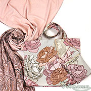 Набор Розовый сад: Сумка на молнии 31х42 см, гобелен+ Сумочка для телефона  15х20 см, гобелен +Палантин двусторонний Великолепный узор (розовый) 70х176 см