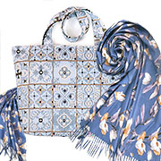 Набор Сумка с подкладкой и молнией (широкая) Чародейка 31х42 см, гобелен+Палантин тёплый Зимняя Орхидея №2 (синий) 70х180 см (100% кашемир)