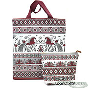 Набор подарочный Мезень (бордо),гобелен: Сумка шоппер гобелен Мезень 35х37х7 см + косметичка 20х23 см