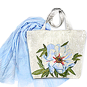 Набор подарочный: Сумка с подкладкой и молнией (широкая) Пион 31х42 см, гобелен + Палантин Бриз (небесно-голубой) 90х180 см (Хлопок 100%)