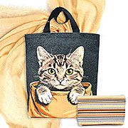 Набор подарочный Котик Вениамин: Сумка гобелен 35х37х7 см, гобелен + Косметичка на молнии гобелен  Летняя мелодия 14х20 см + Палантин Бриз №45 (абрикосовый щербет) 92х180 см (Хлопок 100%)