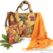 Набор: Сумка Планшет 17х21 см + сумка-шоппер Тёплая осень, гобелен + Палантин Оранжевое настроение 170х69 см (Вискоза 45%, Модал 55%)