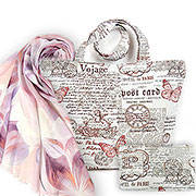 Набор подарочный Романс: Сумка с подкладкой и молнией, гобелен + Косметичка на молнии 14х20 см + Палантин Весна №6 180х70 см ( бамбуковое волокно 80%, шелк 20%)