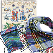 Набор подарочный : Салфетка Дед мороз и снегурочка 38х39 +/-1 см + Платок Тедди (№15) 70х73 см (Кашемир 70%, Хлопок 30%) + Сумочка для телефона  Лазурит 15х20 см на молнии гобелен