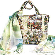 Набор подарочный: Сумка с подкладкой и молнией (широкая) Полдень 31х42 см, гобелен + Палантин Весна №10 (салатовый) 180х70 см ( бамбуковое волокно 80%, шелк 20%)