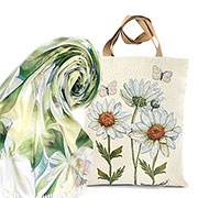 Набор: Сумка гобелен Ромашка 35х46 см+ Палантин Весна №10 (салатовый) 180х70 см ( бамбуковое волокно 80%, шелк 20%)