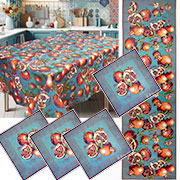 Подарочный набор Гранат (бирюза), гобелен : Скатерть 160х190 см + Скатерть-дорожка 143х38 см + Салфетка  38х38 см (4шт)