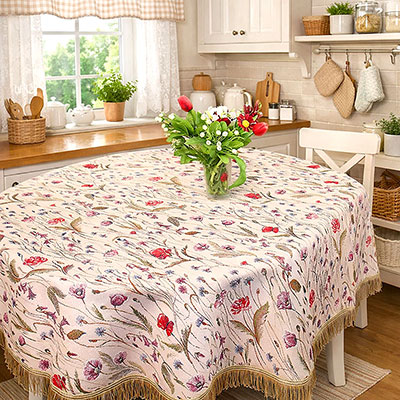 Скатерть Полевые цветы круглая (гобеленовая D-190 +/-3см,бахрома)