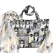 Набор подарочный Коты вальс: Сумка с подкладкой и молнией (широкая) гобеленовая коты 31х42 см +Палантин Весна №1 (жемчужный) 180х70 см ( бамбуковое волокно 80%, шелк 20%)