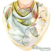 Платок Листики №2 (горчичный) 87х87 см  (100% хлопок)