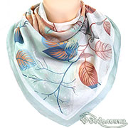 Платок Листики №3 (бирюза) 87х87 см  (100% хлопок)