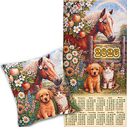 Набор:Гобеленовый календарь Лошадь 2026. Друзья 38х74 +/-2 см+ Наволочка декоративная Лошадь (друзья) 38х38 см(+/_2 см)
